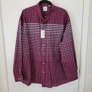 3 / $30 ROWM Button Front Shirt XXL Red Blue Plaid NEW Long Sleeve Collar Cotton